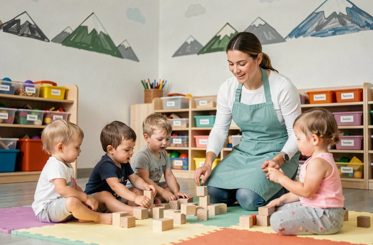 Éducatrice de jeunes enfants accompagnant des tout-petits à la crèche Babilou Saint-Gervais Margueron 2