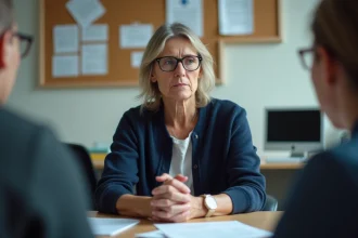 Femme consultant une assistante sociale dans un bureau administratif pour une aide alimentaire d'urgence