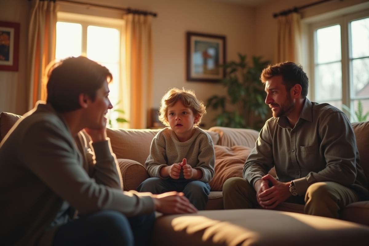 Enfant interrompant une conversation en famille chaleureuse