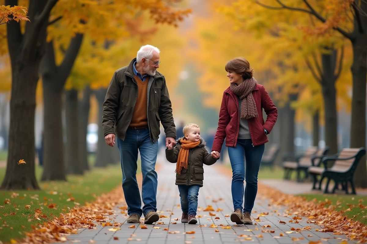 Famille multigeneration dans un parc en automne