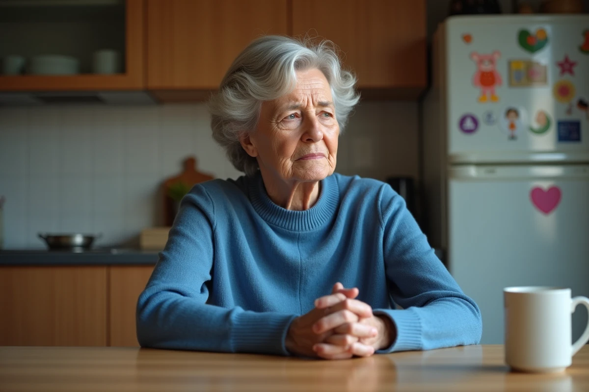 Femme d'environ 50 ans dans une cuisine chaleureuse