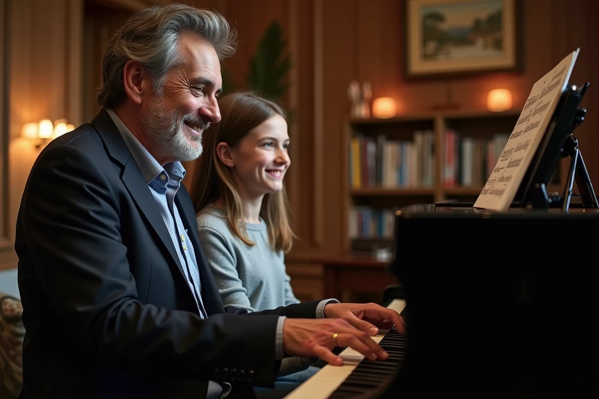 Yvan Cassar avec sa fille au piano en famille