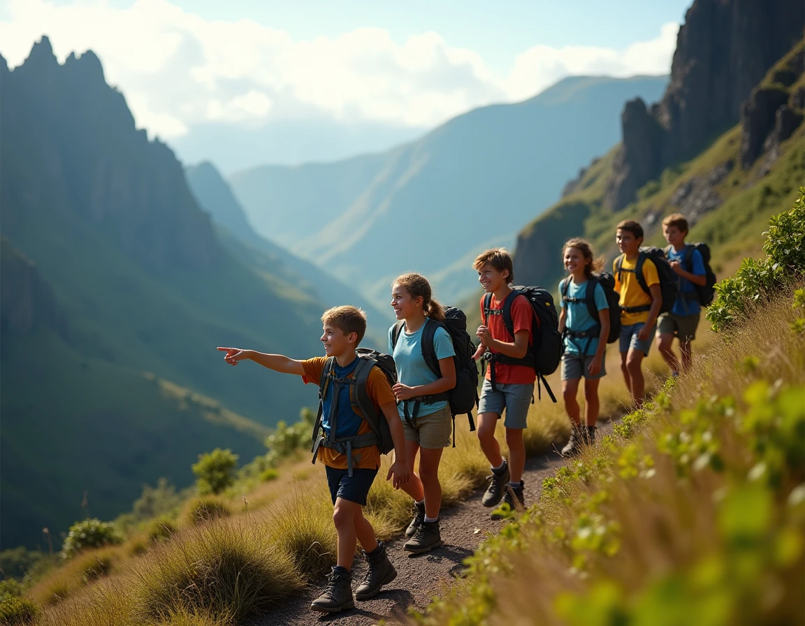 Adolescents en randonnée dans le Cirque de Cilaos à La Réunion pendant les vacances scolaires 2026