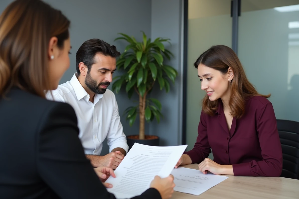 Héritiers en rendez-vous chez le notaire pour établir une procuration de succession, représentation d'un héritier absent à l'étranger